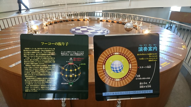 産業科学博物館らせん階段のフーコーの振り子1