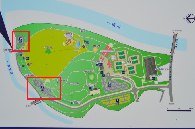 西公園-マップ-いも煮広場の駐車場