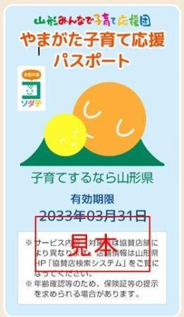 子育て応援パスポートの見本