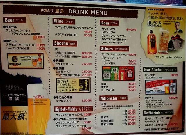 鳥舟ーメニュー２