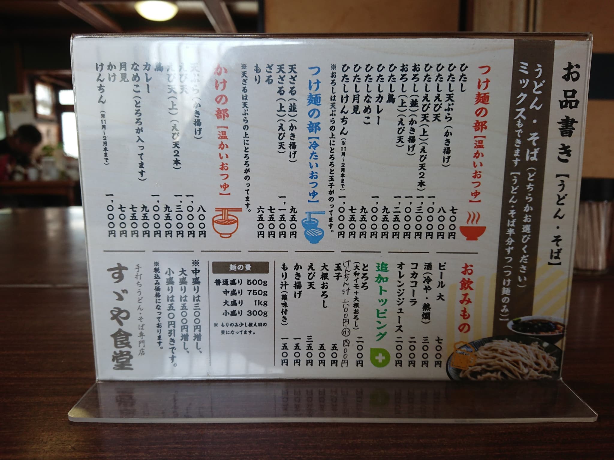すゞや食堂 メニュー表