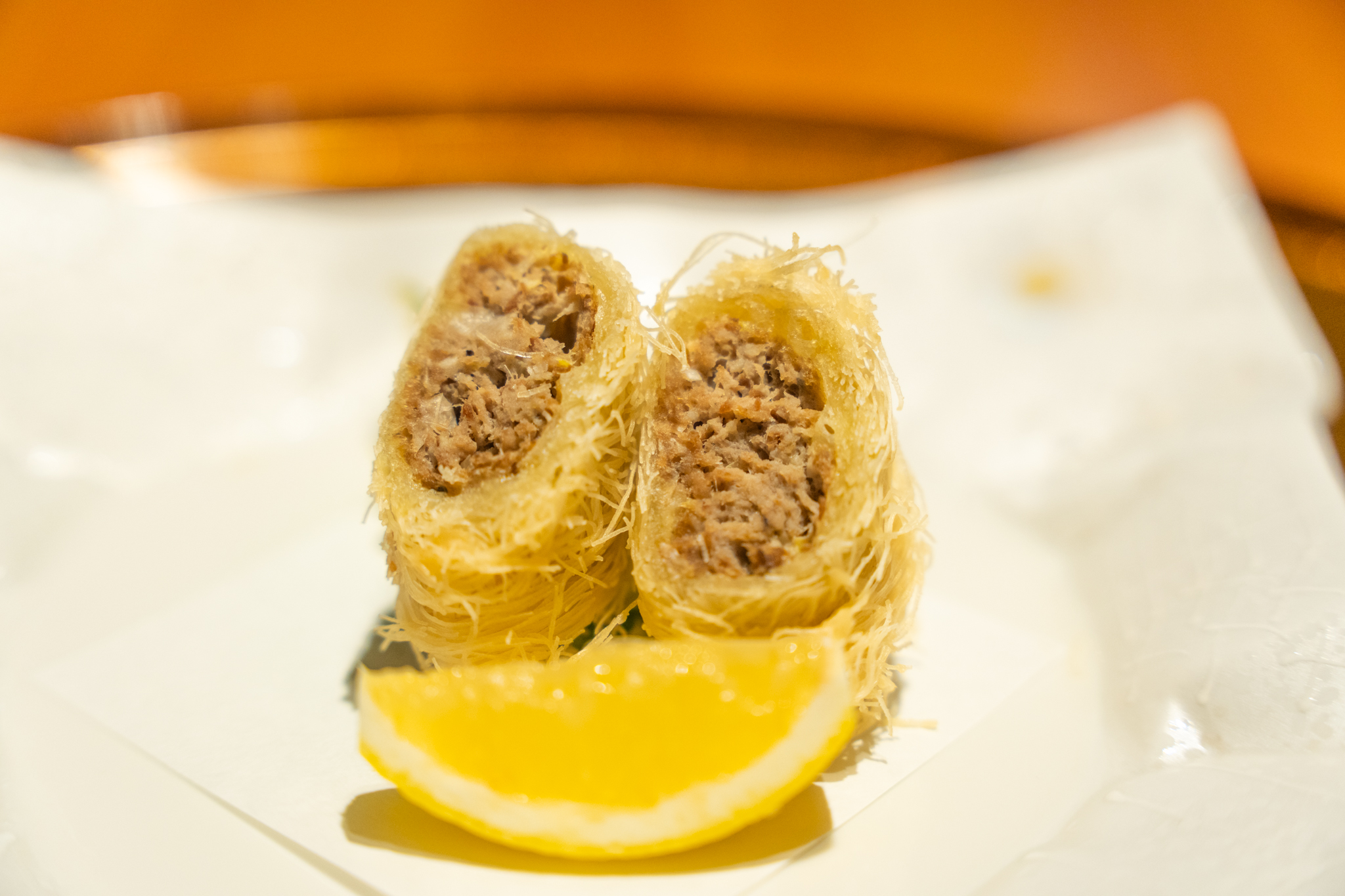 強肴：鰯つみれカダイフ揚げ 大葉 檸檬